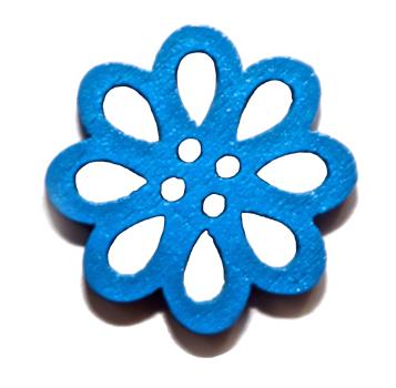 Kids button as blossom of wood in dark blue 20 mm 0,79 inch